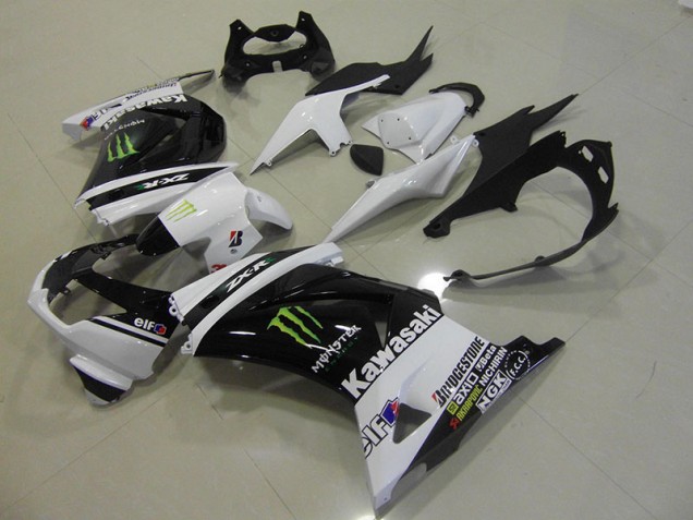 Aftermarket 2008-2012 Black White Monster Kawasaki ZX250R Motorcycle Fairings & Bodywork
