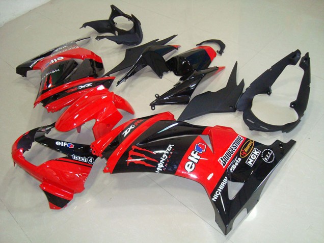 Custom 2008-2012 Black Red Monster Kawasaki ZX250R Bike Fairings