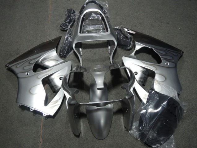 Aftermarket 2000-2002 Silver Flame Kawasaki ZX6R Motorcycle Fairing Kit