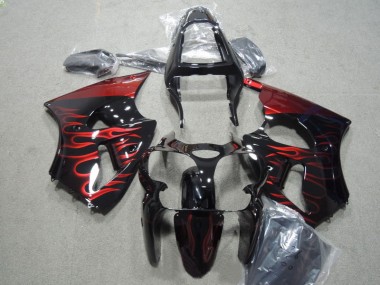 Custom 2000-2002 Black Red Flame Kawasaki ZX6R Motorbike Fairing Kits