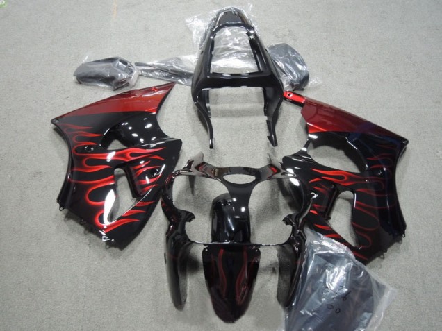 Custom 2000-2002 Black Red Flame Kawasaki ZX6R Motorbike Fairing Kits Custom 2000-2002 Black Red Flame Kawasaki ZX6R Motorbike Fairing Kits