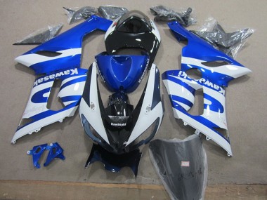 Custom 2005-2006 Blue White Kawasaki ZX6R Motorcycle Replacement Fairings