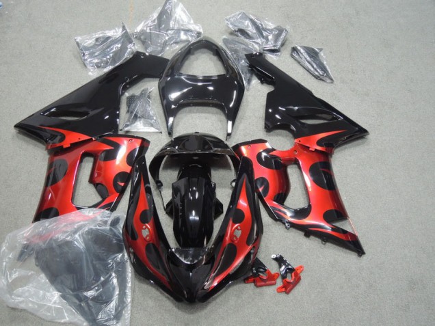 Custom 2005-2006 Black Red Kawasaki ZX6R Motorcycle Fairings Custom 2005-2006 Black Red Kawasaki ZX6R Motorcycle Fairings