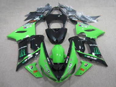 Aftermarket 2005-2006 Black Green 3M Touch4 Monster Kawasaki ZX6R Motorbike Fairing