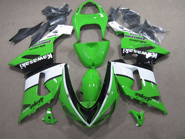 Custom 2005-2006 Green White Black Ninja 636 Kawasaki ZX6R Bike Fairings Custom 2005-2006 Green White Black Ninja 636 Kawasaki ZX6R Bike Fairings