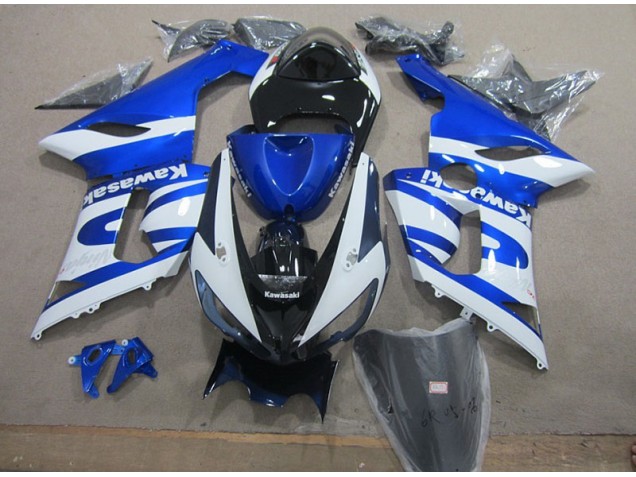 Custom 2005-2006 Blue White Kawasaki ZX6R Replacement Motorcycle Fairings Custom 2005-2006 Blue White Kawasaki ZX6R Replacement Motorcycle Fairings