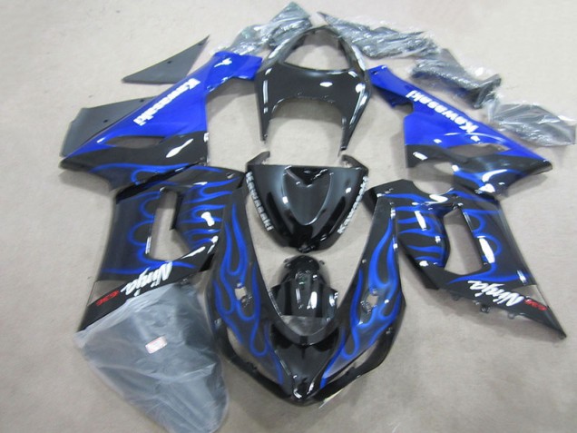 Custom 2005-2006 Black Blue Flame Ninja 636 Kawasaki ZX6R Motorcycle Fairings Kits Custom 2005-2006 Black Blue Flame Ninja 636 Kawasaki ZX6R Motorcycle Fairings Kits