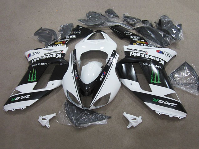 Custom 2007-2008 Black White Monster Kawasaki ZX6R Replacement Motorcycle Fairings Custom 2007-2008 Black White Monster Kawasaki ZX6R Replacement Motorcycle Fairings