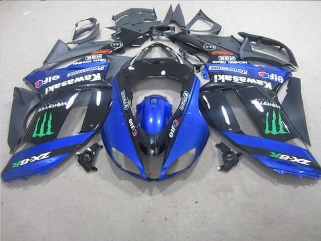 Custom 2007-2008 Black Blue Monster Kawasaki ZX6R Motorcycle Replacement Fairings Custom 2007-2008 Black Blue Monster Kawasaki ZX6R Motorcycle Replacement Fairings