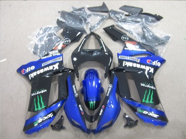 Custom 2007-2008 Black Blue Green Monster Kawasaki ZX6R Motorcyle Fairings