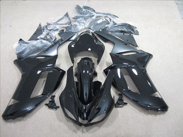Custom 2007-2008 Black Silver Kawasaki ZX6R Motorcylce Fairings