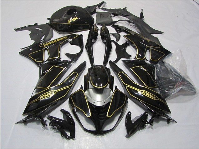 Custom 2009-2012 Black Gold Kawasaki ZX6R Motorcycle Fairings Kit Custom 2009-2012 Black Gold Kawasaki ZX6R Motorcycle Fairings Kit