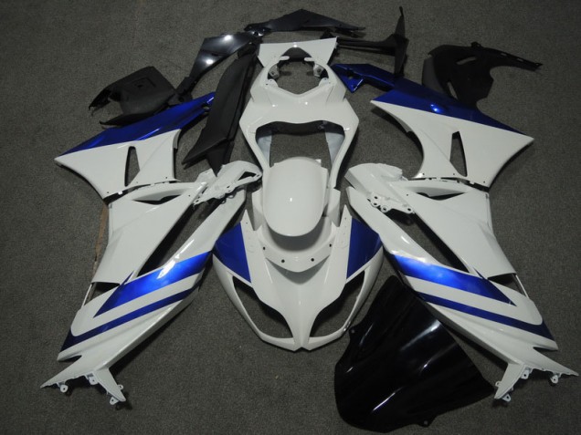 Custom 2009-2012 White Blue Kawasaki ZX6R Motorbike Fairings Custom 2009-2012 White Blue Kawasaki ZX6R Motorbike Fairings