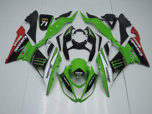 Custom 2013-2018 Black Green White Monster Kawasaki ZX6R Bike Fairings Custom 2013-2018 Black Green White Monster Kawasaki ZX6R Bike Fairings