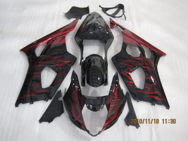 Custom 2003-2004 Black Red Flame Suzuki GSXR1000 Motorcycle Bodywork Custom 2003-2004 Black Red Flame Suzuki GSXR1000 Motorcycle Bodywork