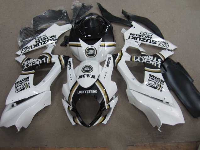 Custom 2007-2008 White Lucky Strike Black Motul Suzuki GSXR1000 Motorcycle Replacement Fairings Custom 2007-2008 White Lucky Strike Black Motul Suzuki GSXR1000 Motorcycle Replacement Fairings