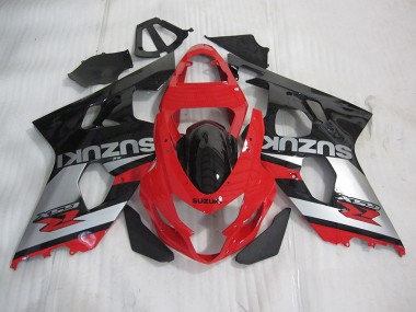 Custom 2004-2005 Red Black Silver Suzuki GSXR600 Motorcyle Fairings