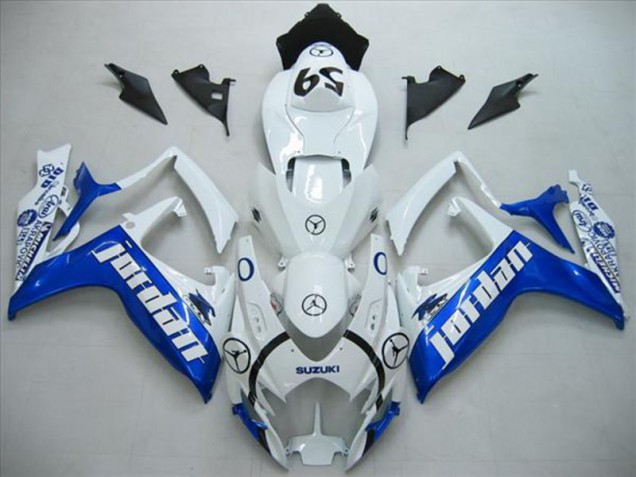 Custom 2006-2007 White Blue Jordan Suzuki GSXR600 Motorcycle Fairings Kit Custom 2006-2007 White Blue Jordan Suzuki GSXR600 Motorcycle Fairings Kit