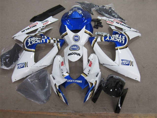 Custom 2006-2007 White Blue Lucky Strike Motul Suzuki GSXR600 Motorcycle Fairing Custom 2006-2007 White Blue Lucky Strike Motul Suzuki GSXR600 Motorcycle Fairing