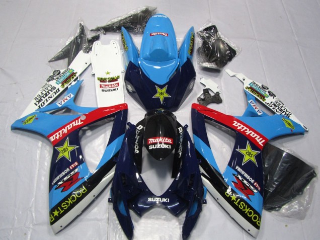 Custom 2006-2007 Blue White Rockstar Makita Suzuki GSXR600 Motor Bike Fairings Custom 2006-2007 Blue White Rockstar Makita Suzuki GSXR600 Motor Bike Fairings