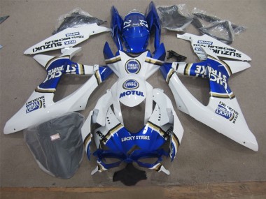 Aftermarket 2008-2010 White Lucky Strike Blue Motul Suzuki GSXR600 Motor Fairings