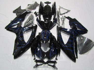 Custom 2008-2010 Black Blue Flame Suzuki GSXR600 Bike Fairing