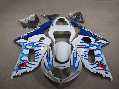 Custom 2001-2003 White Blue Flame Suzuki GSXR750 Motorbike Fairings