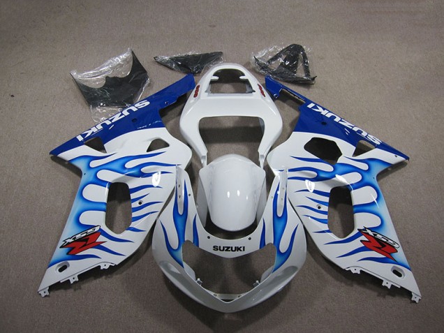 Custom 2001-2003 White Blue Flame Suzuki GSXR750 Motorbike Fairings Custom 2001-2003 White Blue Flame Suzuki GSXR750 Motorbike Fairings