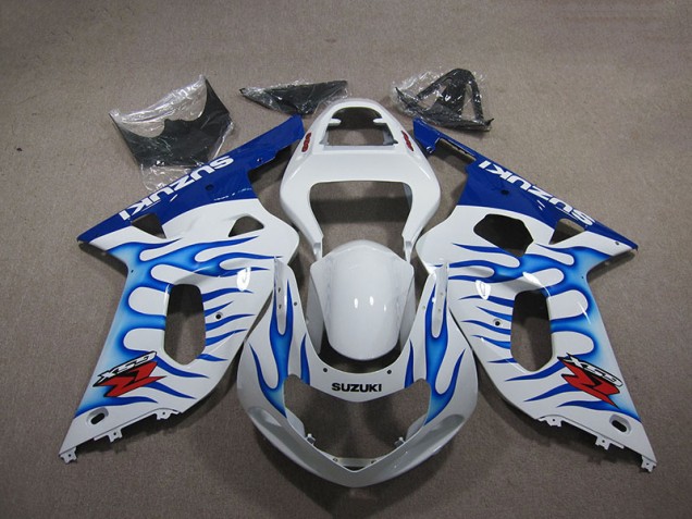 Aftermarket 2001-2003 White Blue Flame Suzuki GSXR750 Motorbike Fairings