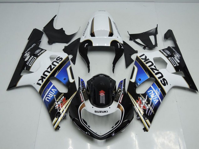 Custom 2001-2003 Black White Blue Viru Suzuki GSXR750 Bike Fairings Custom 2001-2003 Black White Blue Viru Suzuki GSXR750 Bike Fairings