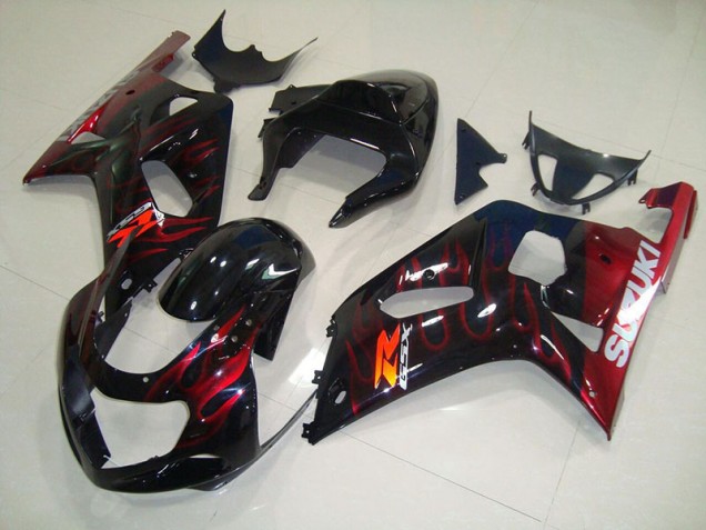 Custom 2001-2003 Black Red Flame Suzuki GSXR750 Bike Fairing Kit Custom 2001-2003 Black Red Flame Suzuki GSXR750 Bike Fairing Kit