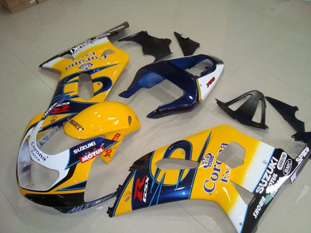 Custom 2001-2003 Yellow Blue Corona Extra Motul Suzuki GSXR750 Motorcycle Fairings Kits Custom 2001-2003 Yellow Blue Corona Extra Motul Suzuki GSXR750 Motorcycle Fairings Kits