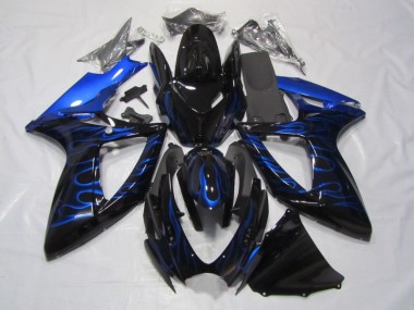 Custom 2006-2007 Black Blue Flame Suzuki GSXR750 Bike Fairings