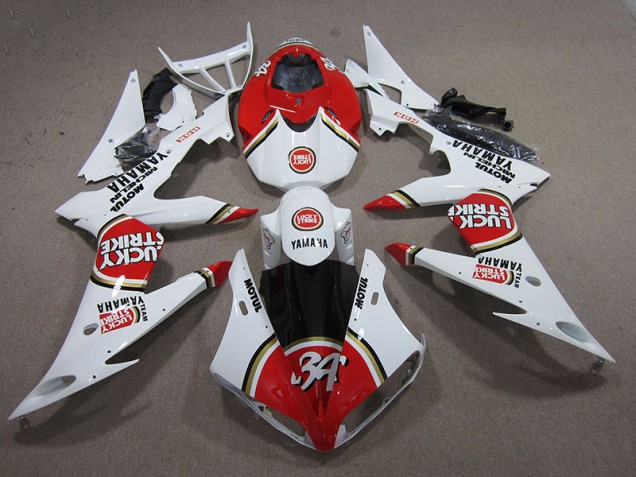 Custom 2004-2006 Red White Lucky Strike Yamaha YZF R1 Motorcycle Replacement Fairings Custom 2004-2006 Red White Lucky Strike Yamaha YZF R1 Motorcycle Replacement Fairings
