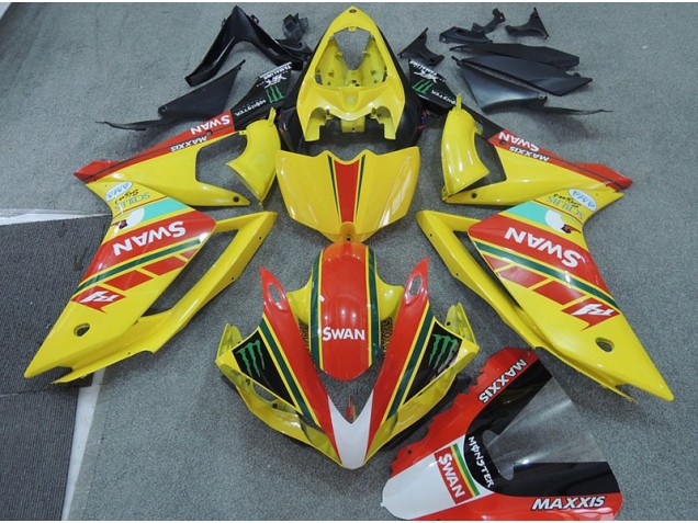 Custom 2007-2008 Yellow Red Swan Yamaha YZF R1 Moto Fairings Custom 2007-2008 Yellow Red Swan Yamaha YZF R1 Moto Fairings