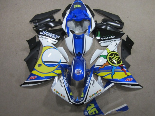 Aftermarket 2012-2014 Blue White Yellow 46 Yamaha YZF R1 Motorcycle Replacement Fairings