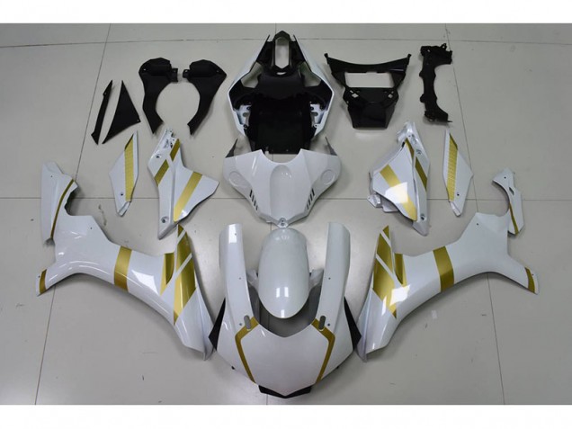 Custom 2015-2019 White with Gold Decal Yamaha YZF R1 Motor Fairings Custom 2015-2019 White with Gold Decal Yamaha YZF R1 Motor Fairings
