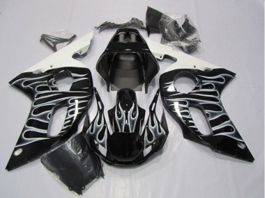 Custom 1998-2002 Black White Flame Yamaha YZF R6 Motorcycle Fairing
