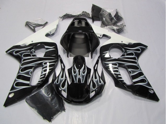 Custom 1998-2002 Black White Flame Yamaha YZF R6 Motorcycle Fairing Custom 1998-2002 Black White Flame Yamaha YZF R6 Motorcycle Fairing