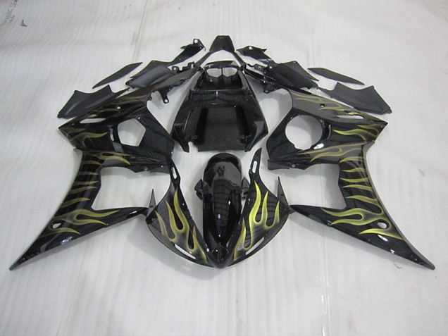 Custom 2003-2005 Black with Yellow Flame Yamaha YZF R6 Motorcycle Bodywork Custom 2003-2005 Black with Yellow Flame Yamaha YZF R6 Motorcycle Bodywork
