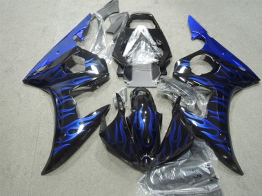 Custom 2003-2005 Black Blue Flame Yamaha YZF R6 Bike Fairings