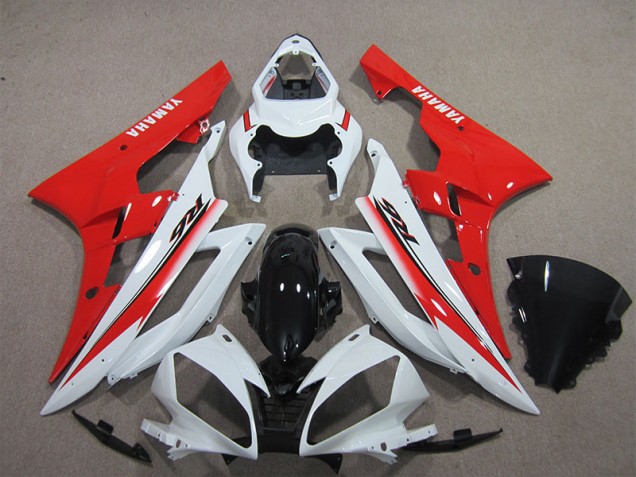 Custom 2006-2007 White Black Red Yamaha YZF R6 Replacement Motorcycle Fairings Custom 2006-2007 White Black Red Yamaha YZF R6 Replacement Motorcycle Fairings