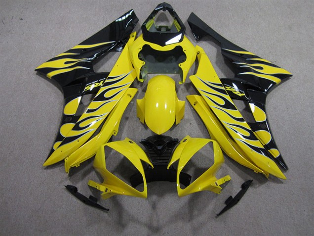 Custom 2006-2007 Yellow Black Flame Yamaha YZF R6 Motorbike Fairing Kits Custom 2006-2007 Yellow Black Flame Yamaha YZF R6 Motorbike Fairing Kits