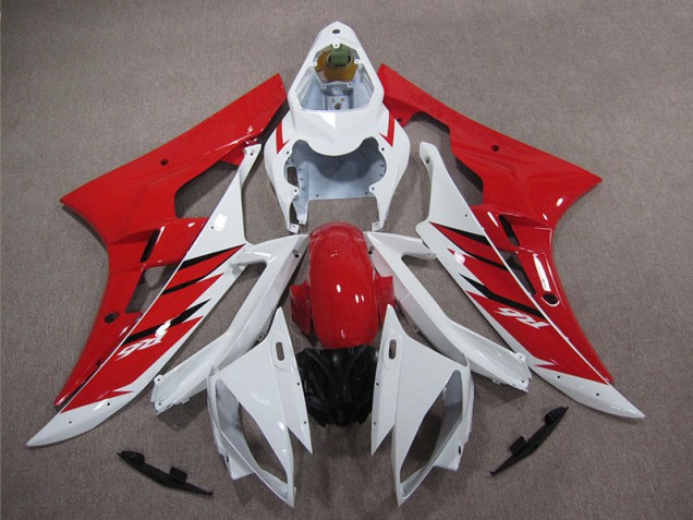Custom 2006-2007 Red White Yamaha YZF R6 Motorcycle Replacement Fairings