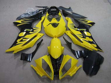 Custom 2008-2016 Yellow Black Flame Yamaha YZF R6 Motor Bike Fairings
